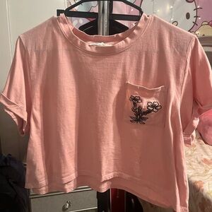 Messy Bun Just Chillin Pink Graphic Crop Tee Women's Medium